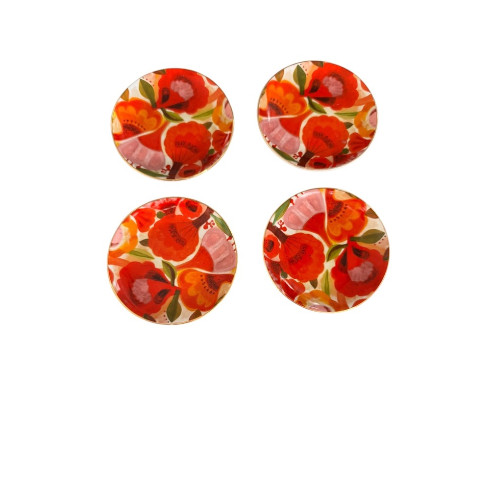 Hallmark Mercedes Lagunas Floral Ceramic Appetizer Trinket Plates‎ Set of 4